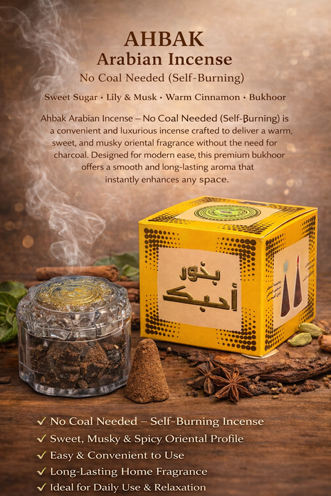 Ahbak Arabian Incense – Vanilla, Musk & Cinnamon | No Coal Self-Burning Bukhoor