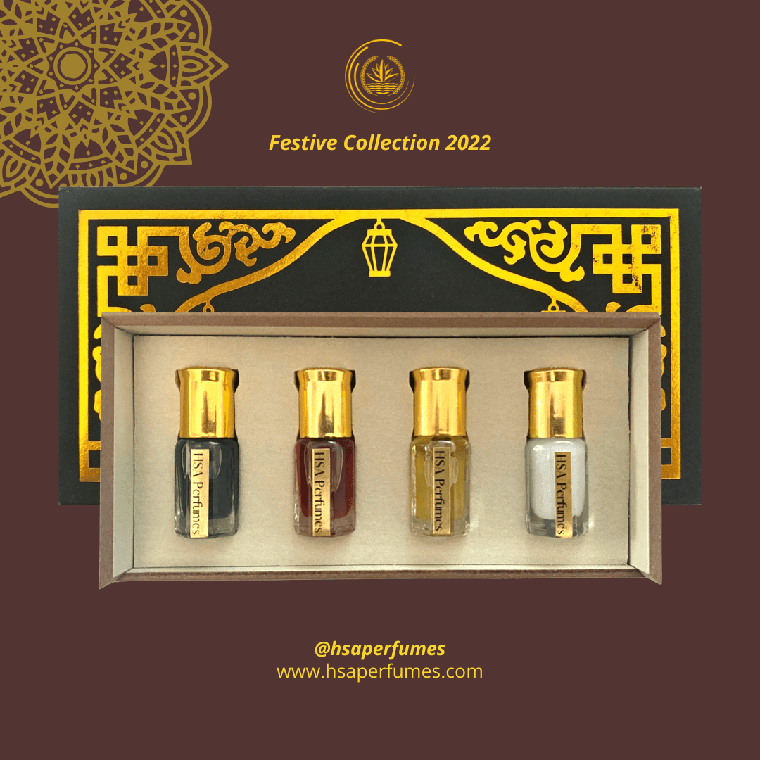 Gift Collection (4 x 3ml Bottles) | Gift Box | Best Sellers | Alcohol-Free Attar Oil in Various Scent | Long-Lasting Unisex Perfume - HSA Perfumes