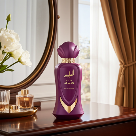 Musk Alwan – Luxurious Musky Floral Perfume with Cocoa, Rose, Almond & Vanilla